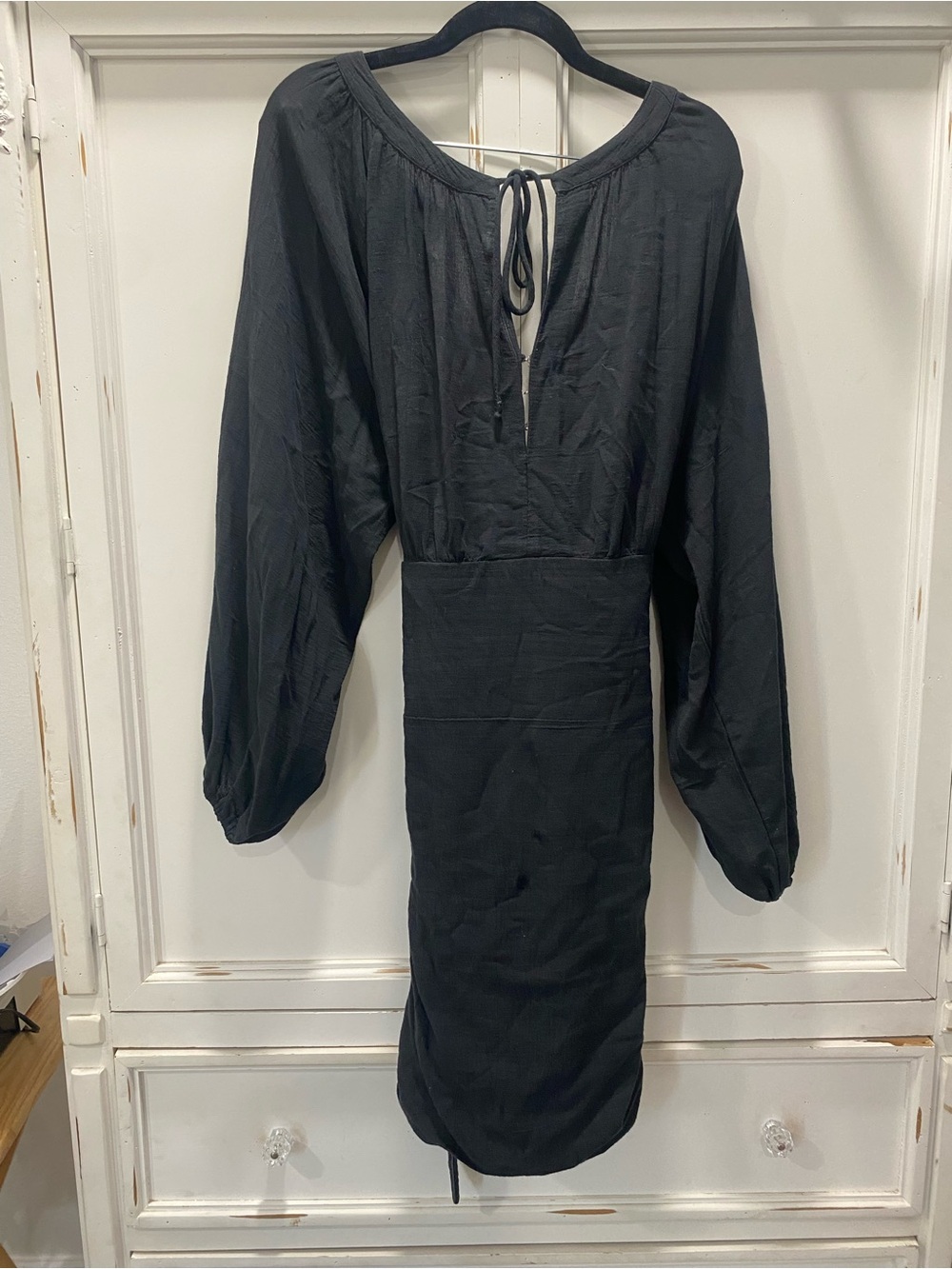 Free People Black Long-Sleeve Tie-Back Midi Dress